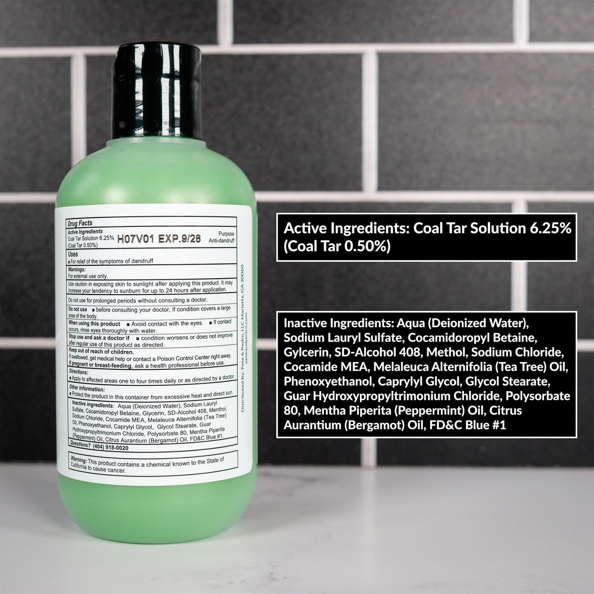 Pete & Pedro bottle in shower environment demonstrating in-use benefit