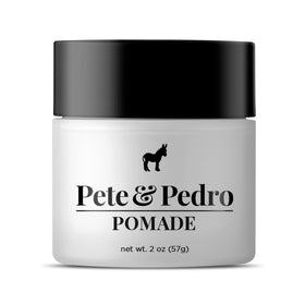 Pete & Pedro pomade jar front view showing brand and sleek packaging benefit
