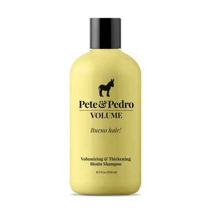 Pete & Pedro front bottle showing label and volume benefits
