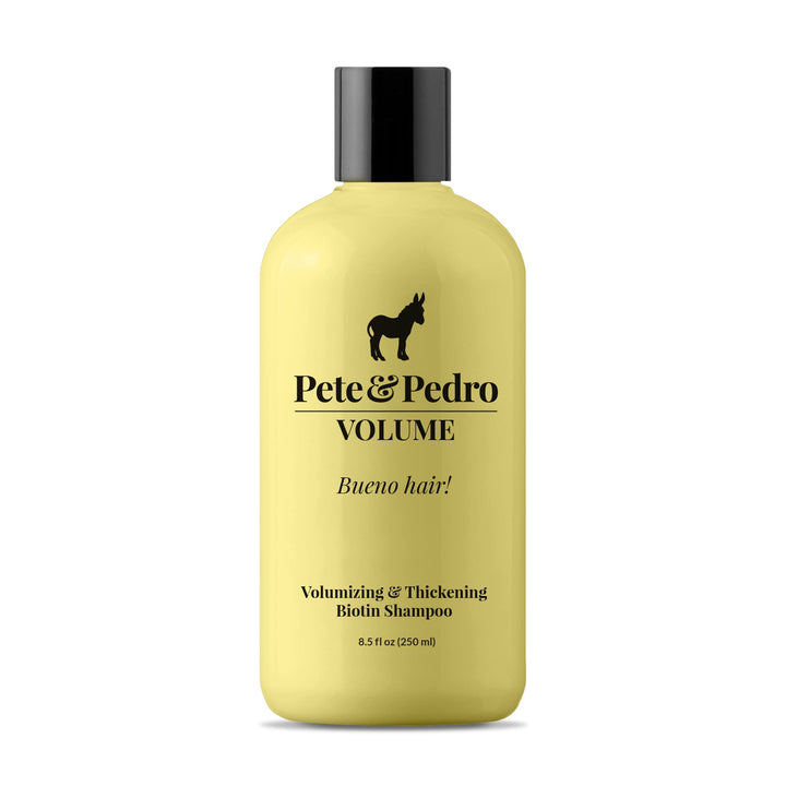 Pete & Pedro front bottle showing label and volume benefits