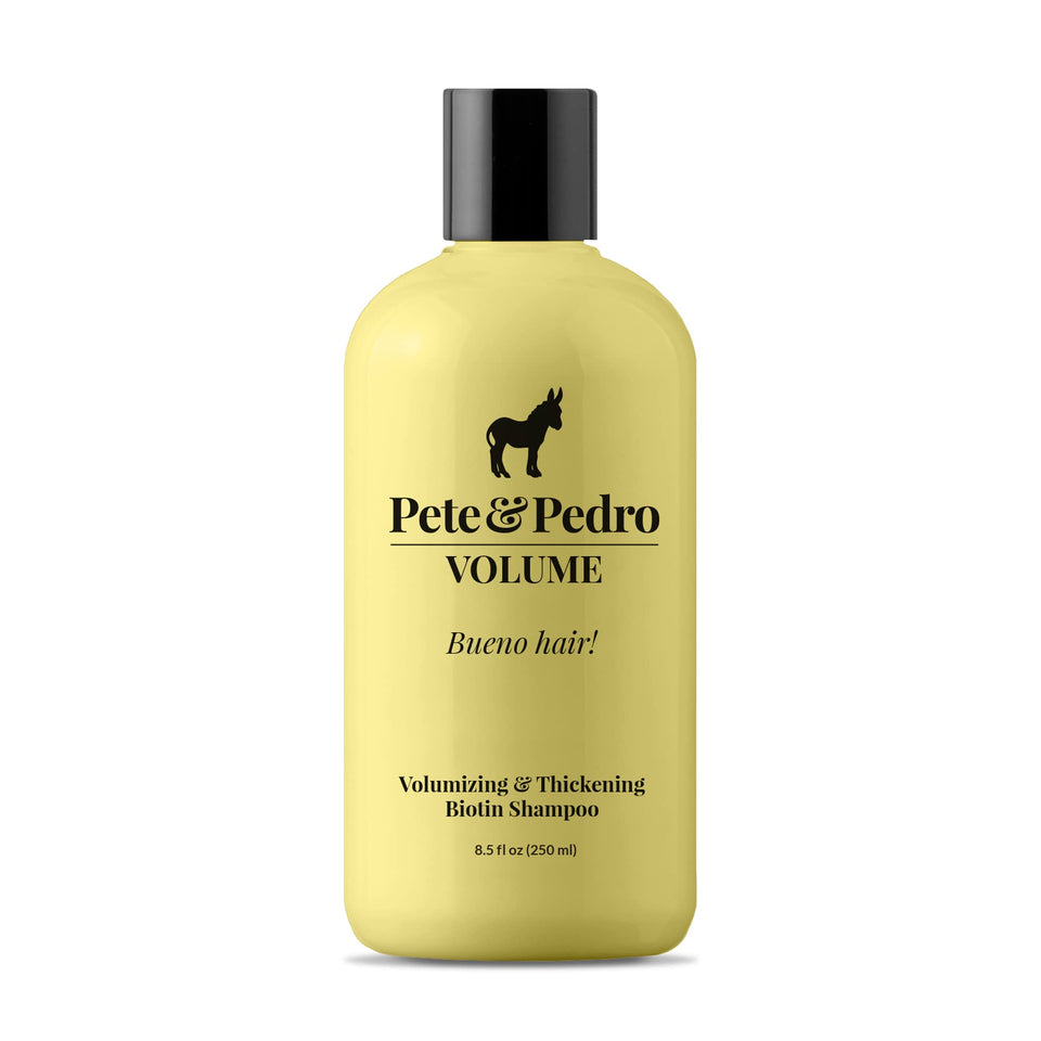 Pete & Pedro front bottle showing label and volume benefits