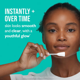 Peter Thomas Roth application on cheek demonstrating targeted exfoliation and smoother texture