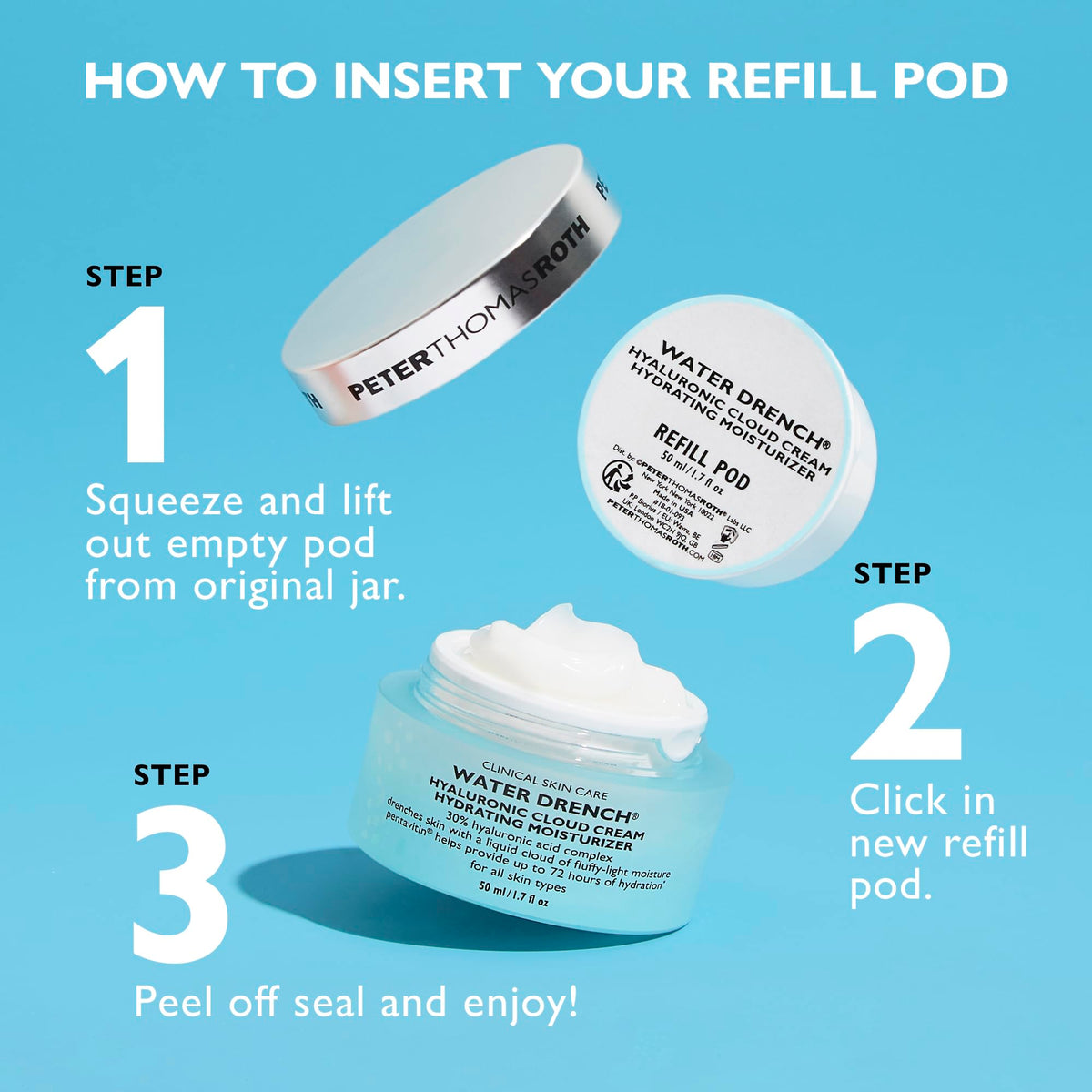 Peter Thomas Roth comparison of refill pod and original jar highlighting sustainable refill