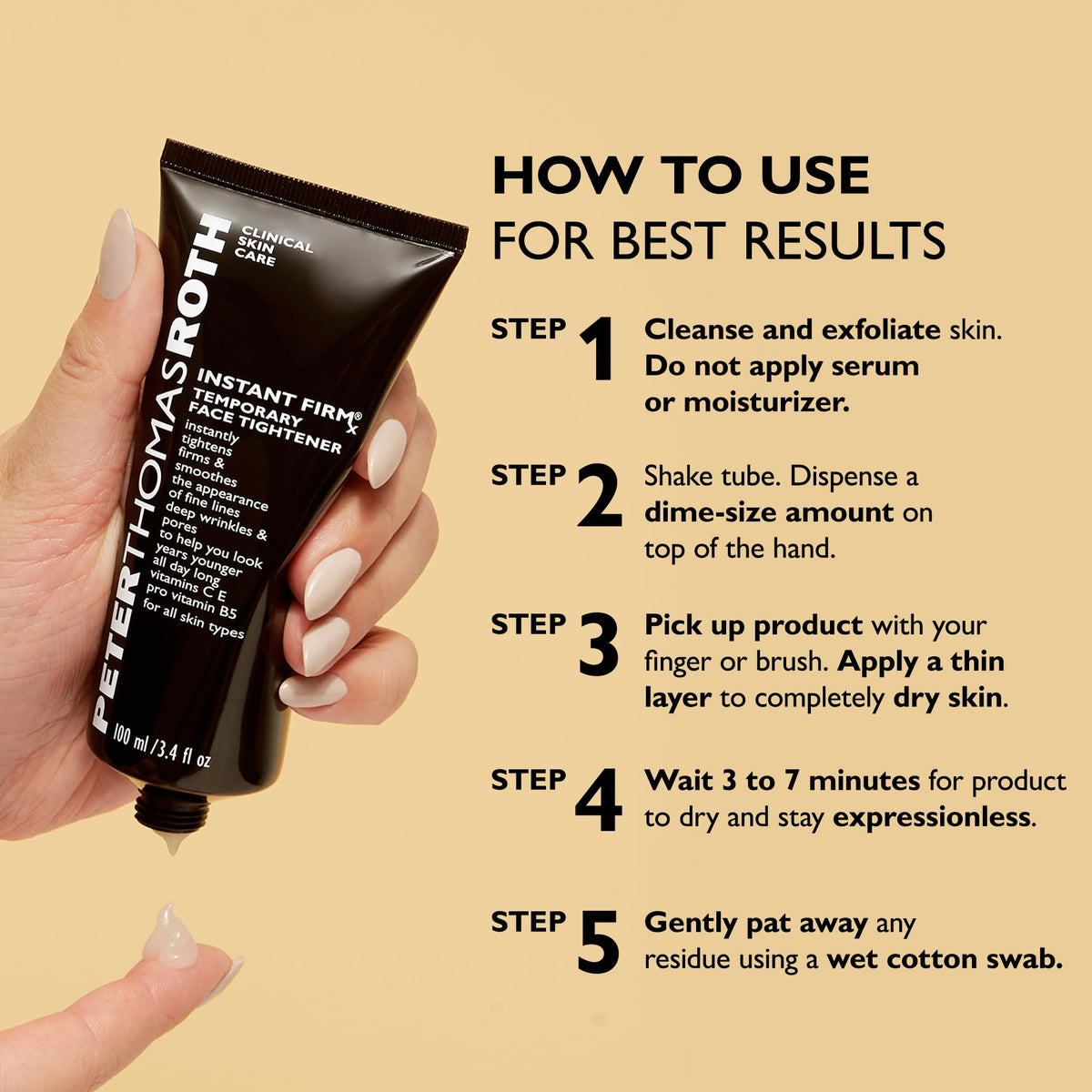 Peter Thomas Roth application before and after demonstrating visible smoothing
