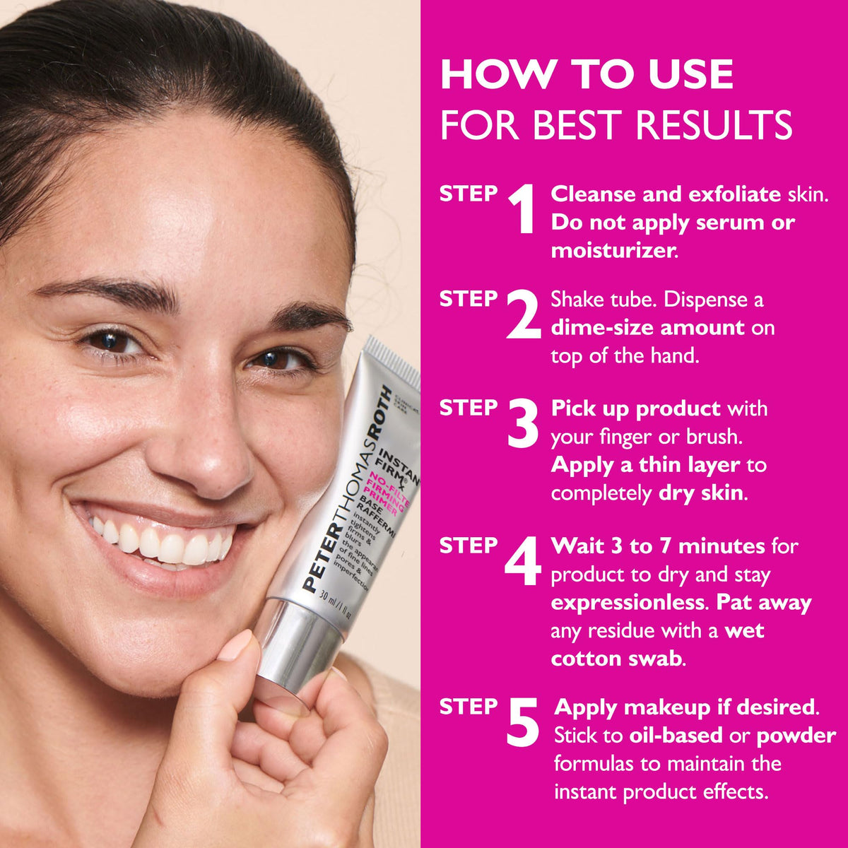 Peter Thomas Roth primer with makeup flatlay highlighting improved foundation wear