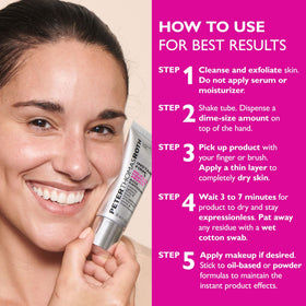 Peter Thomas Roth primer with makeup flatlay highlighting improved foundation wear