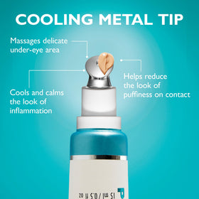 Application demo with finger tapping under-eye showing gentle patting and product dispersion