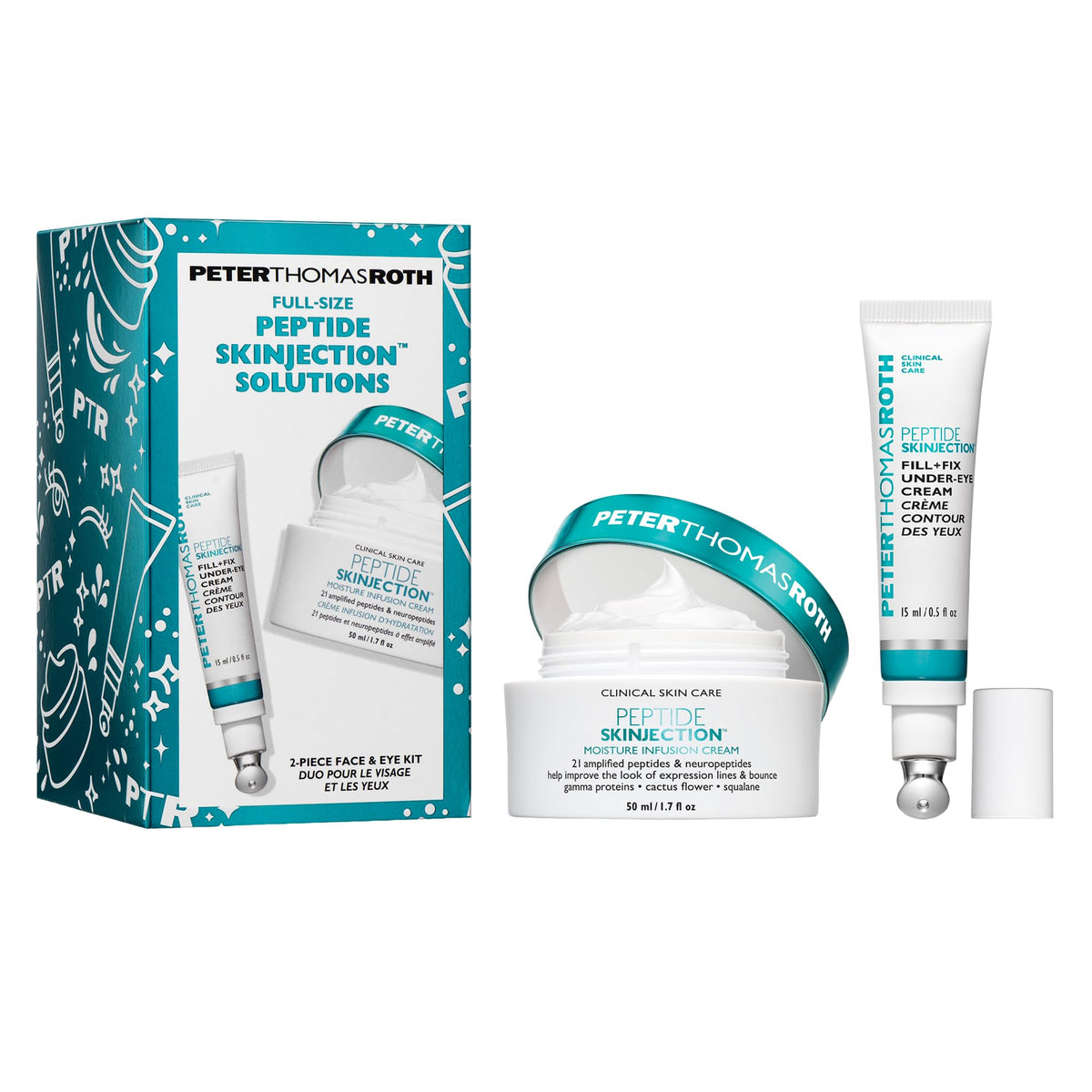 Peter Thomas Roth front packaging showing both full-size products and benefits
