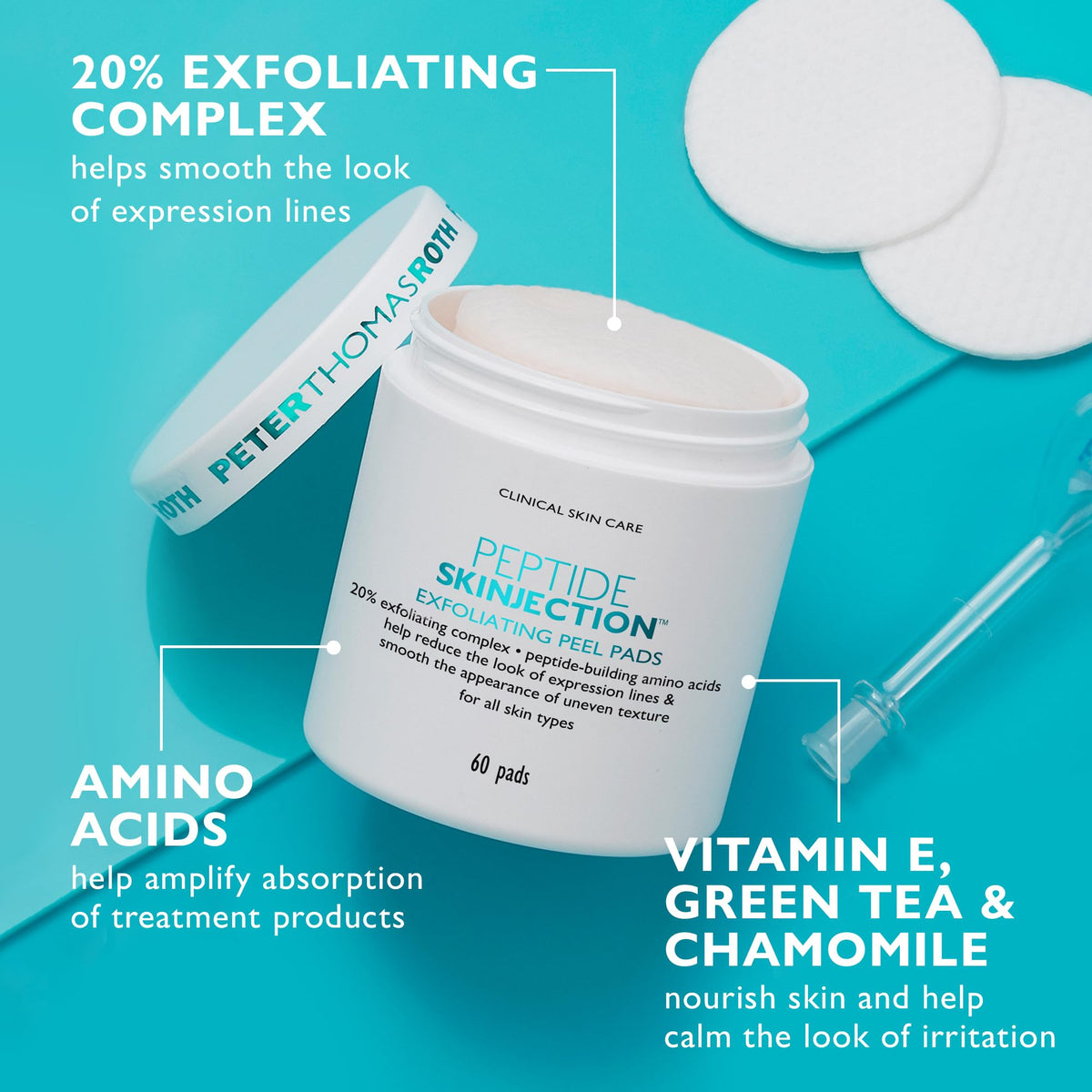 Peter Thomas Roth pad in hand showing size and controlled exfoliation benefit