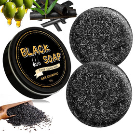 pewatul front packaging of black soap bar shows compact travel-friendly design and benefits