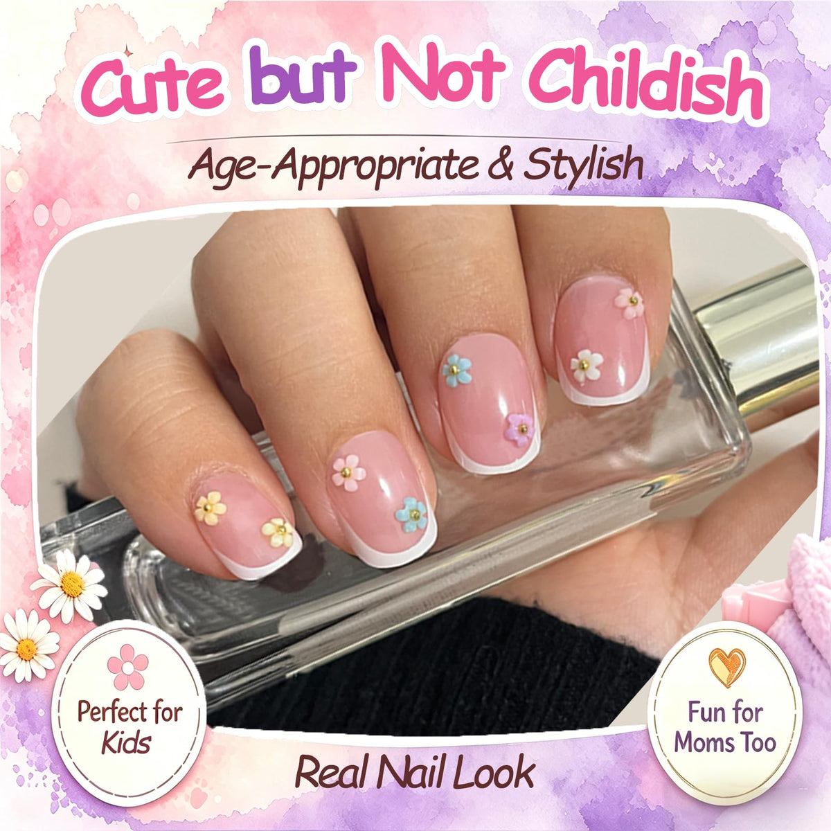 PGELXON nails on child hands lifestyle shot shows playful look and comfortable wear