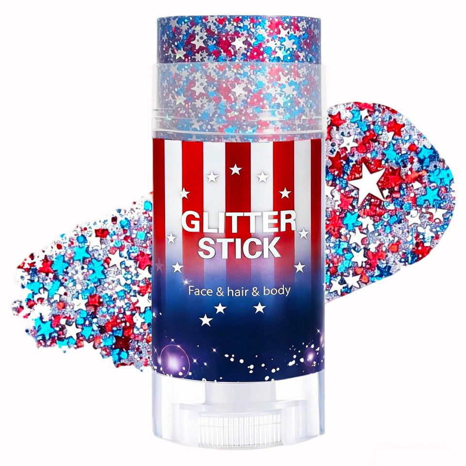 Phanund glitter stick front view showing patriotic colors and easy application