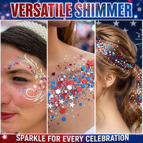 Phanund hair highlight with glitter streak adds long-lasting patriotic shimmer