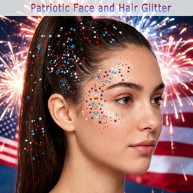 Phanund close-up texture of red white and blue glitter delivering holographic shine