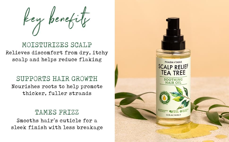 PHARM TO TABLE bottle beside mint and jojoba to highlight natural ingredients and freshness