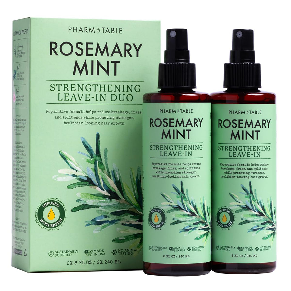 PHARM TO TABLE front packaging showing rosemary mint two-pack and benefit of soothing scalp