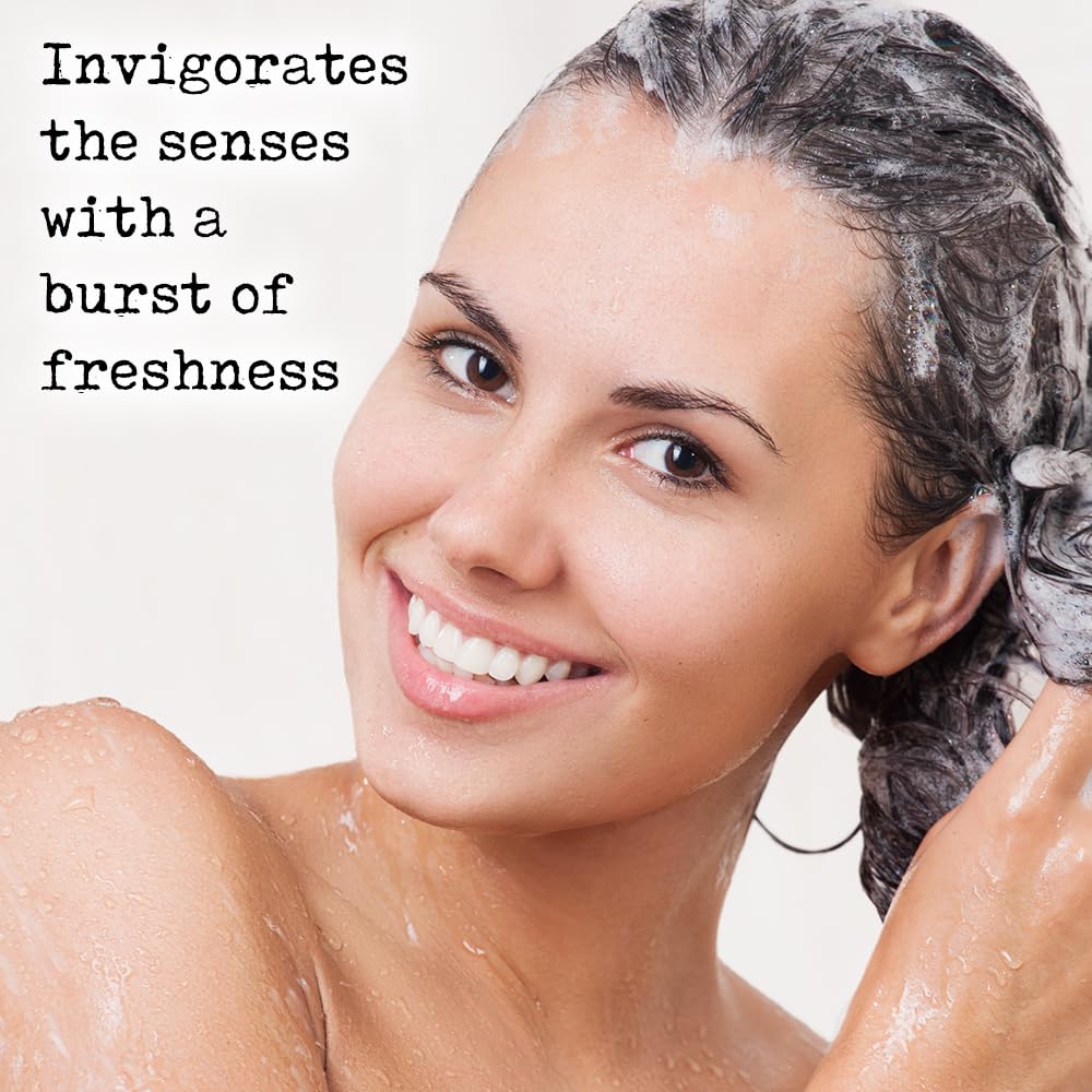 PHARM TO TABLE shampoo in hand demonstrating application and scalp refresh benefit