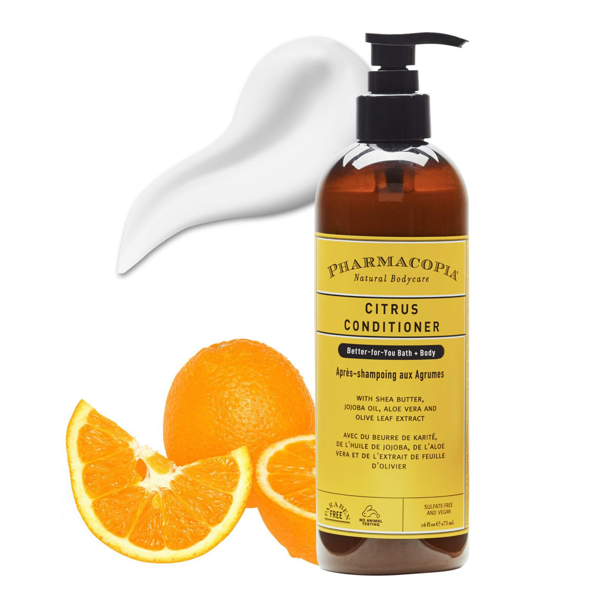 Pharmacopia citrus conditioner front view showing bottle and clear branding for easy selection