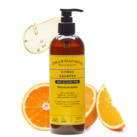 pharmacopia front bottle view showing citrus shampoo and clear labeling benefit: uplifting cleanse