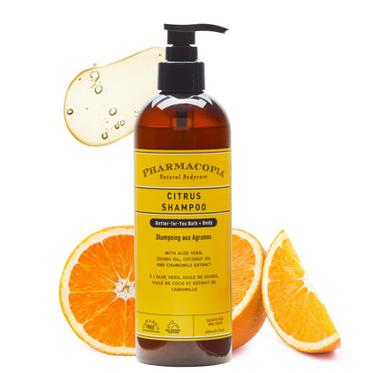 pharmacopia front bottle view showing citrus shampoo and clear labeling benefit: uplifting cleanse