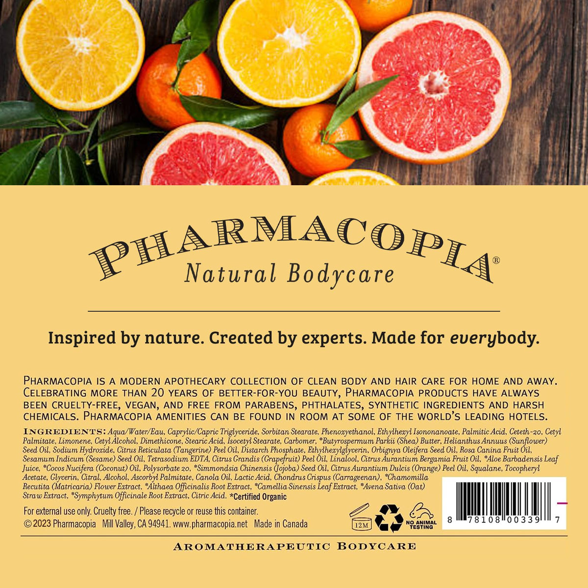 pharmacopia shampoo styled on bathroom counter with towel benefit: uplifting everyday ritual