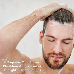 Pharmacopia verbena on bathroom vanity in lifestyle scene suggesting daily routine benefit