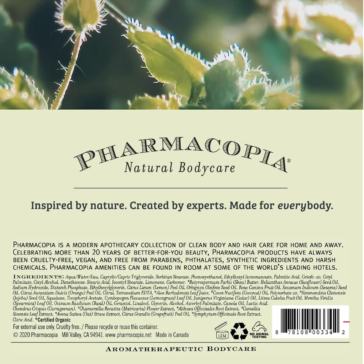 Pharmacopia verbena recyclable pcr bottle marking showcasing sustainable packaging benefit