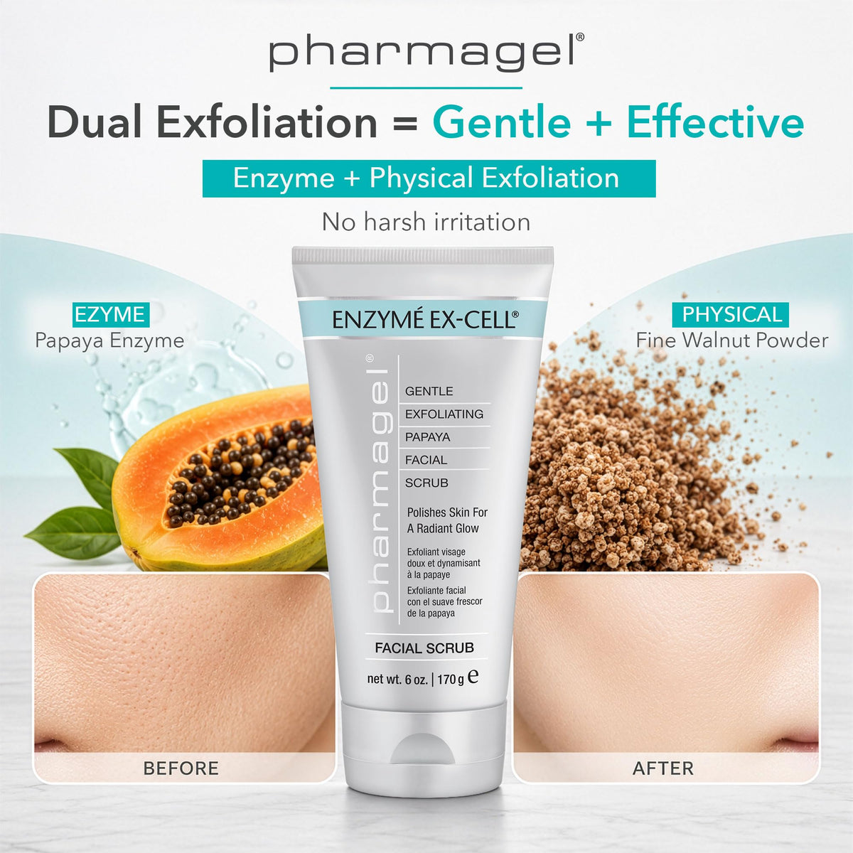 Pharmagel texture close-up with visible fine exfoliant particles for gentle polish