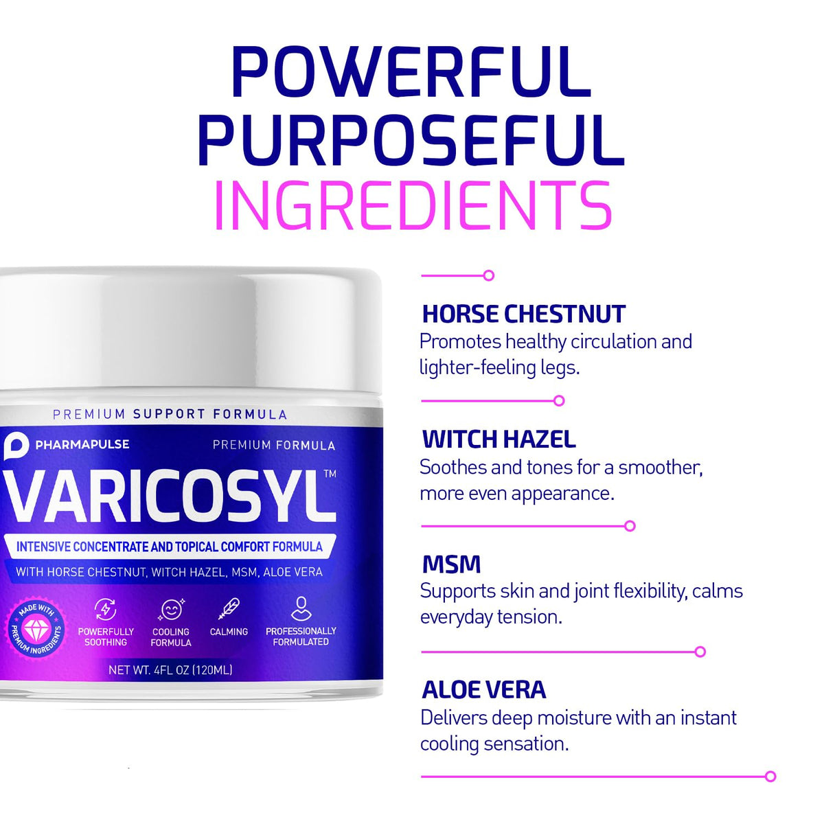 Pharmapulse Varicosyl being massaged into calves showing soothing application benefit