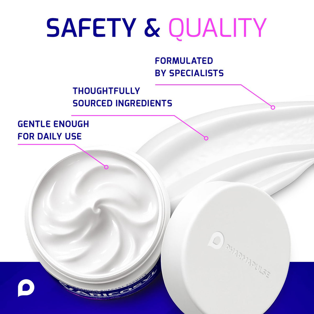 Pharmapulse Varicosyl 4oz jar beside travel bag for portability and on-the-go comfort