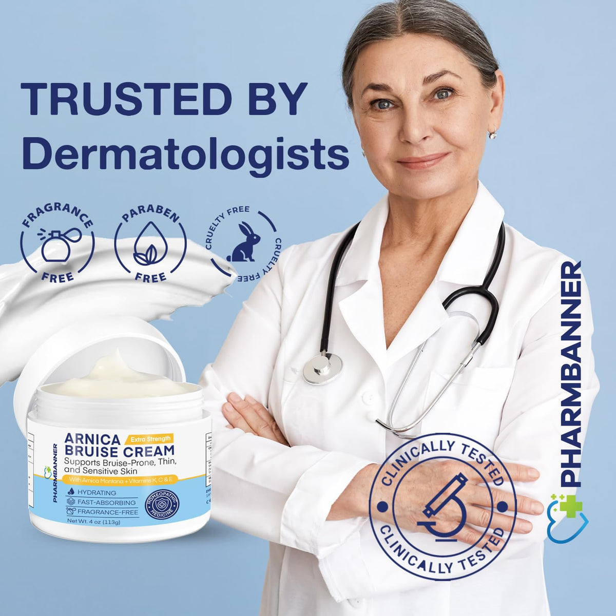 PHARMBANNER illustrative before and after photos showing reduced discoloration benefit