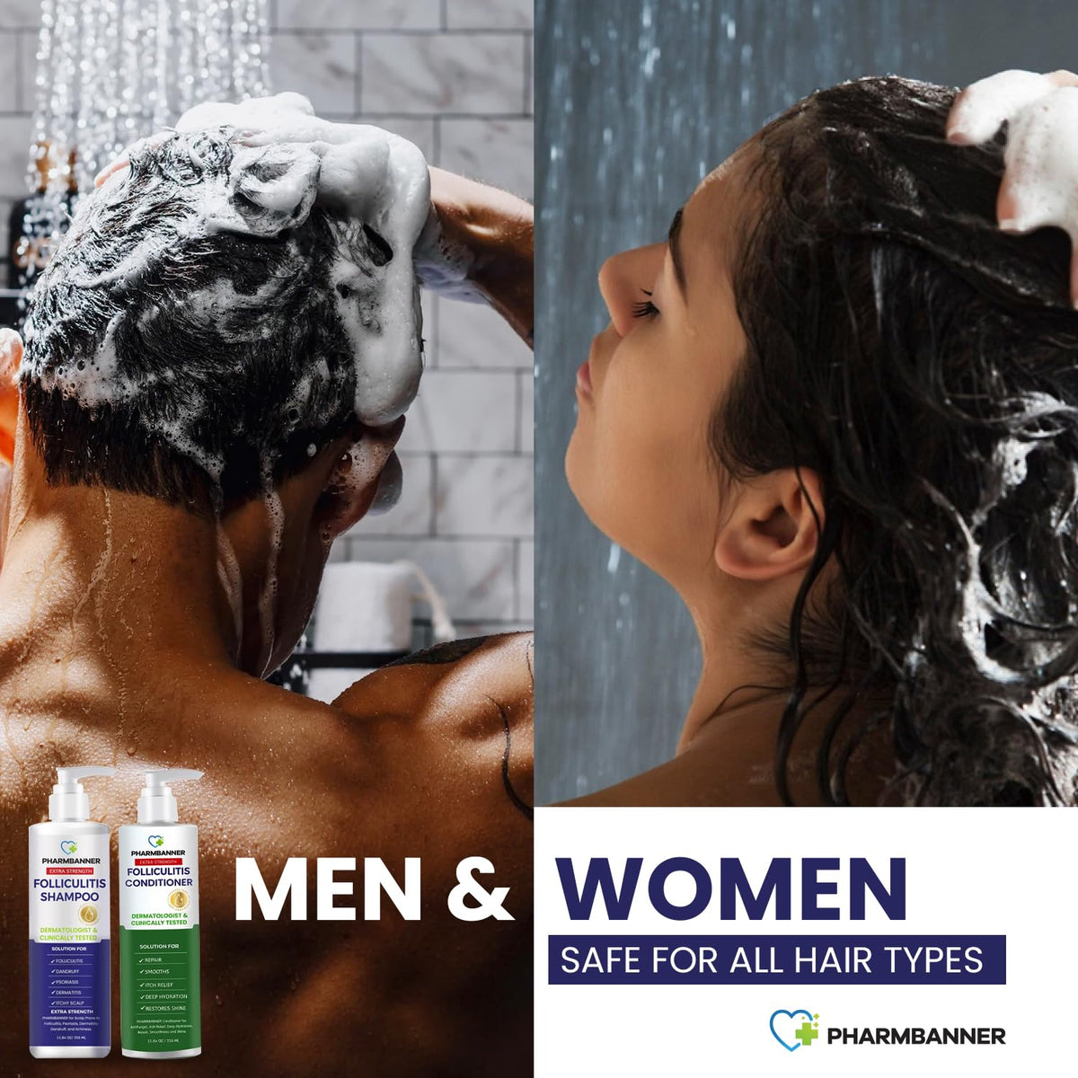PHARMBANNER conditioner with argan oil drop illustrating nourishing shine