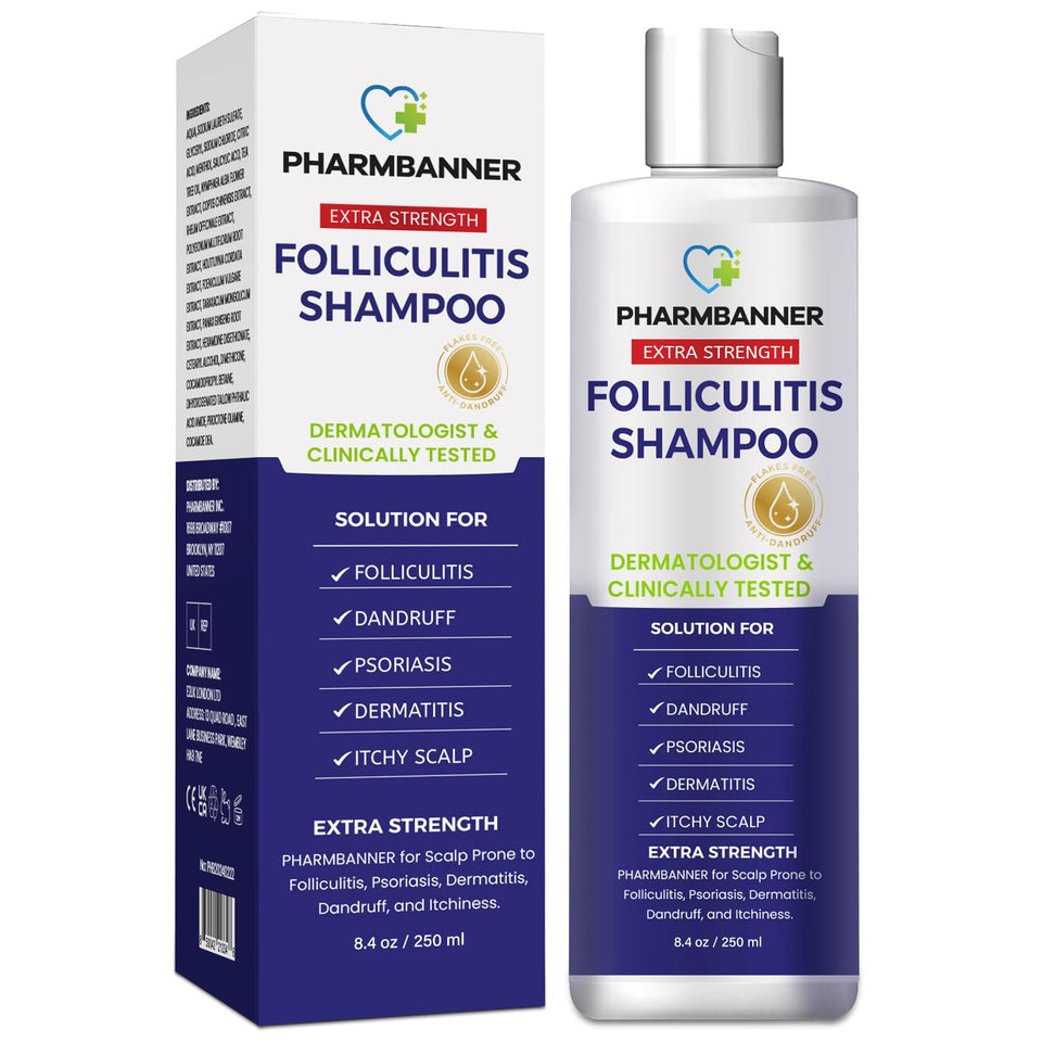 PHARMBANNER front bottle view showing packaging and medicated shampoo benefits