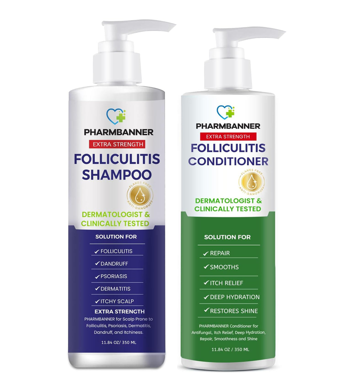 PHARMBANNER front packaging showing the shampoo and conditioner set and benefits