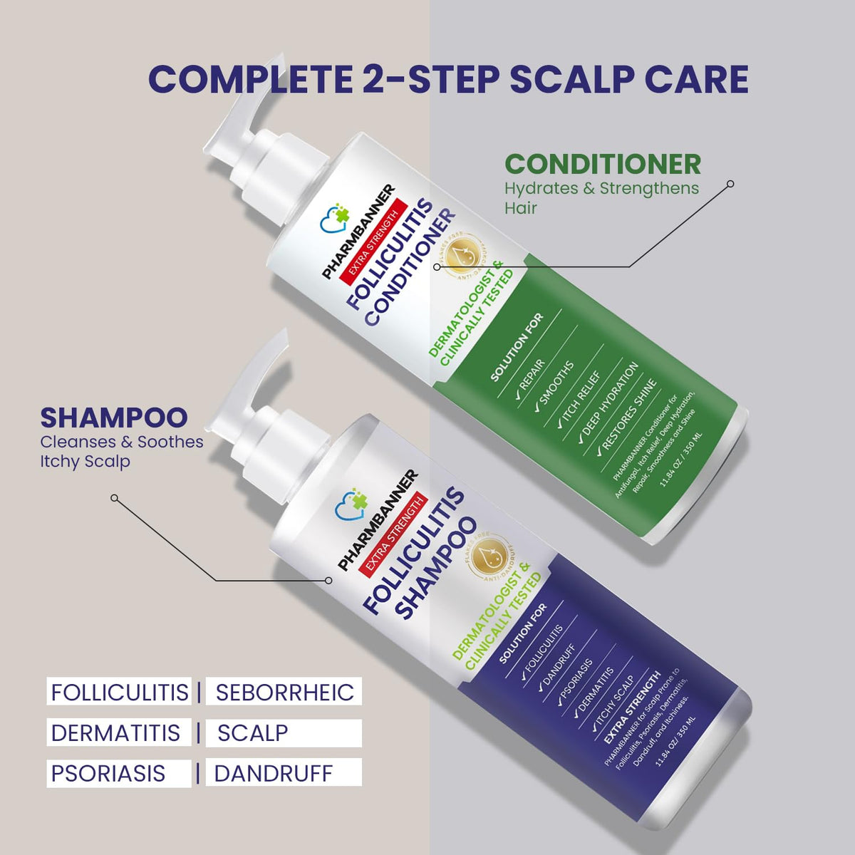 PHARMBANNER shampoo label closeup highlighting active hexamidine ingredient