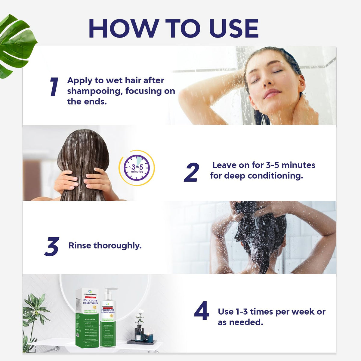 PHARMBANNER conditioner in hand in shower proving easy application