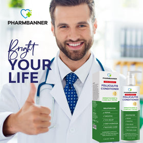 PHARMBANNER 11.84 oz bottle next to a ruler for size and scale