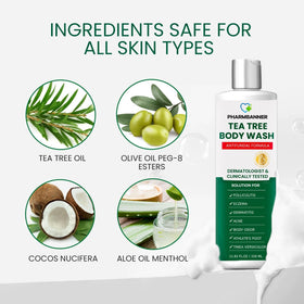 PHARMBANNER in-shower use showing skin cleansing and comfort