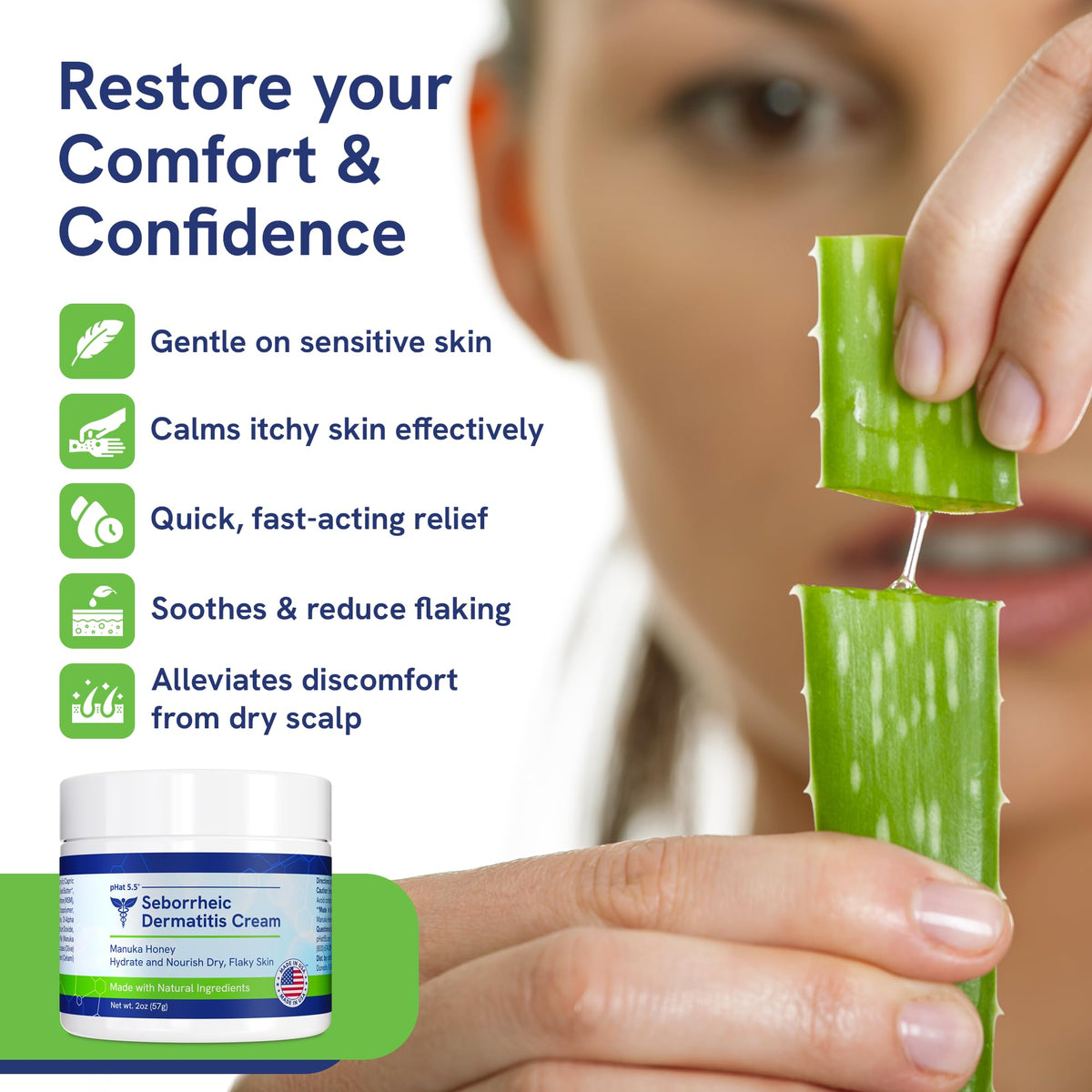 pHat 5.5 applied to facial area by hand offering quick soothing and reduced redness