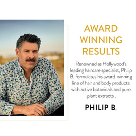 PHILIP B shampoo staged in bathroom setting showing refreshing routine benefit