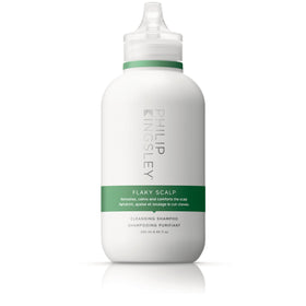 PHILIP KINGSLEY front packaging of flaky scalp shampoo showing bottle and size, promotes clear scalp