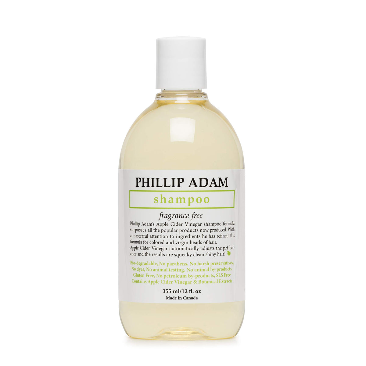 Phillip Adam front packaging showing 12 oz bottle and clean design benefits gentle care