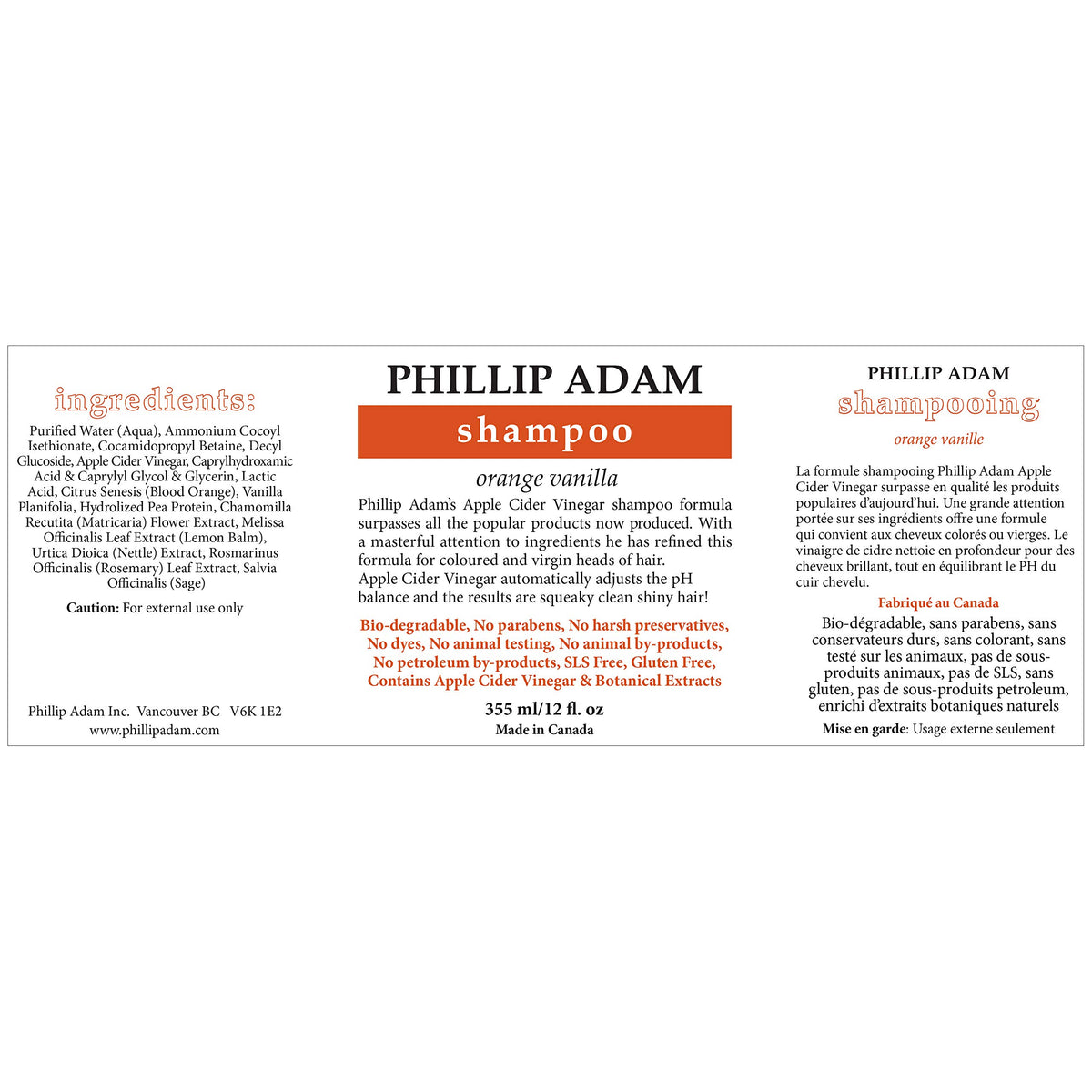 Phillip Adam label closeup highlighting natural ingredient claims