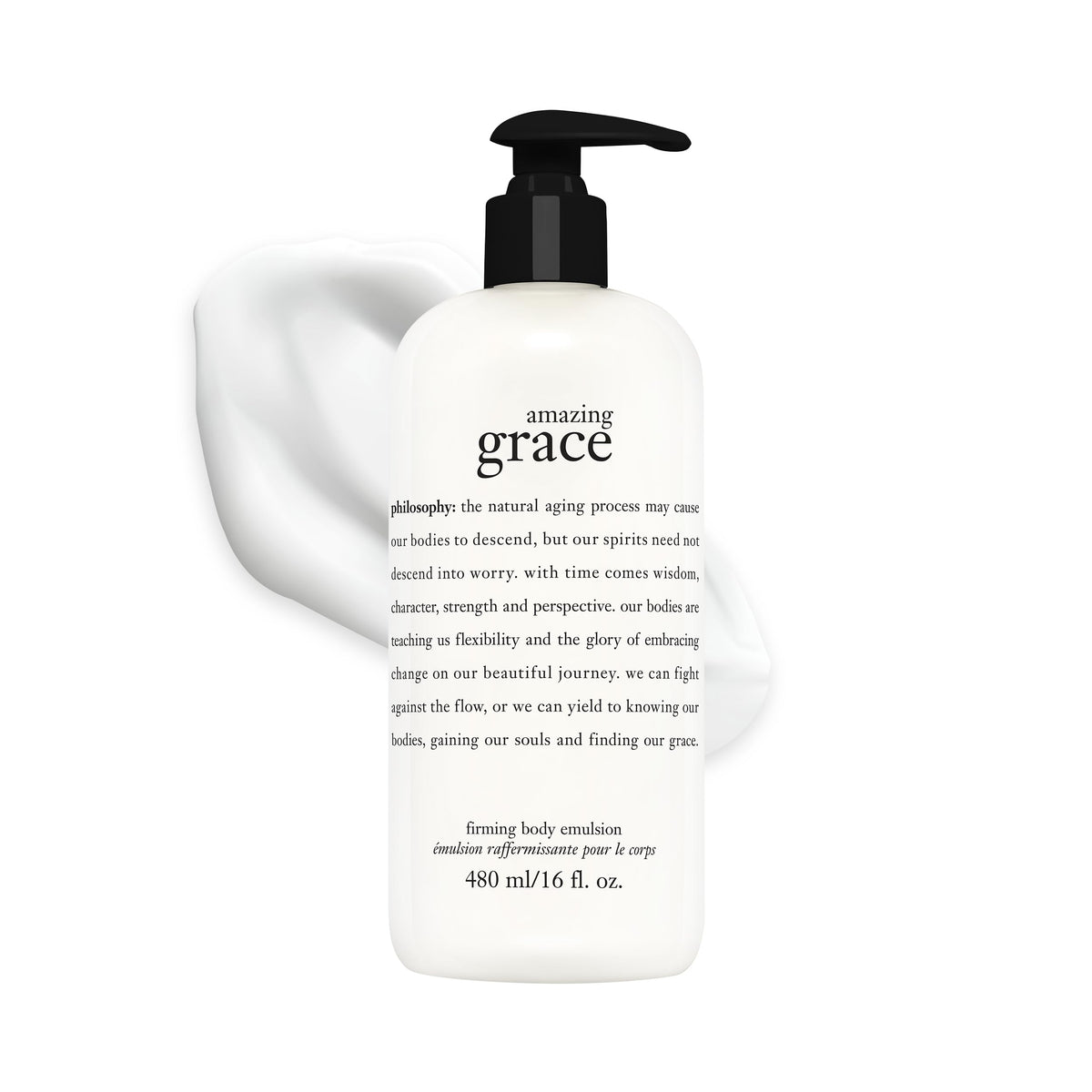 philosophy bottle front packaging showing label and size, indicates elegant hydration