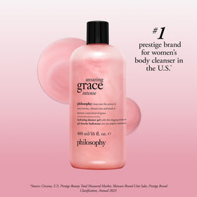 philosophy amazing grace intense in a bathroom setting with towel and plant benefit: luxury shower ritual inspiration