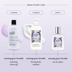 philosophy amazing grace lavender texture lather demonstrating creamy foam and gentle cleansing action