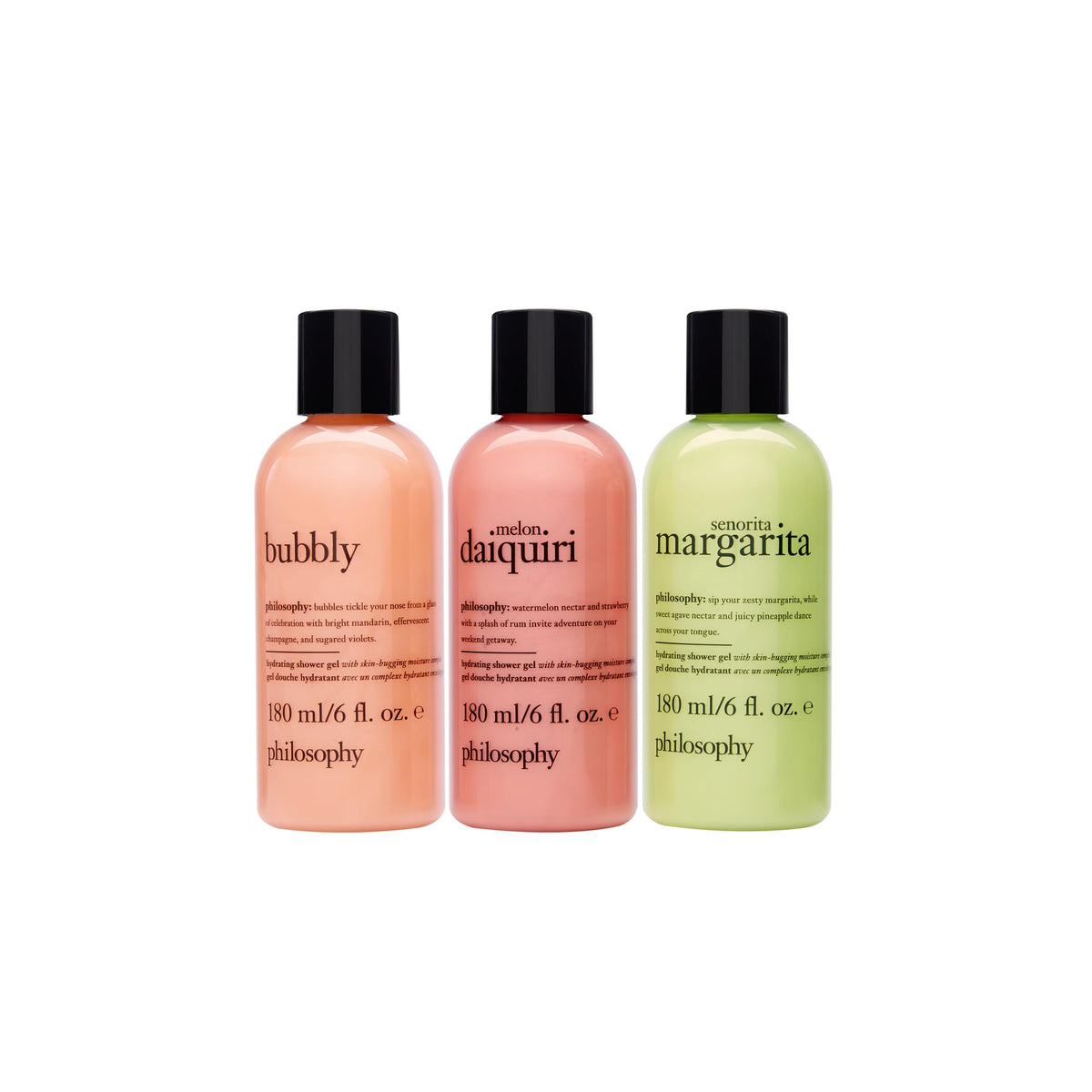 philosophy bottle closeup label highlighting scent and hydrating benefits