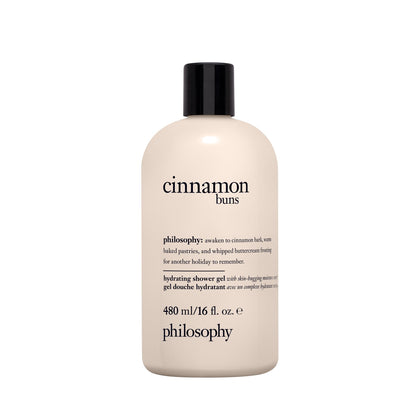 philosophy bottle front view showing label and cozy cinnamon-sugar scent benefit