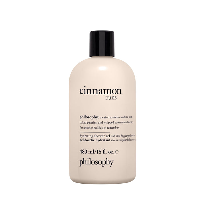 philosophy bottle front view showing label and cozy cinnamon-sugar scent benefit