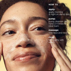 philosophy foaming cleanser in hand during application showing easy lathering benefit